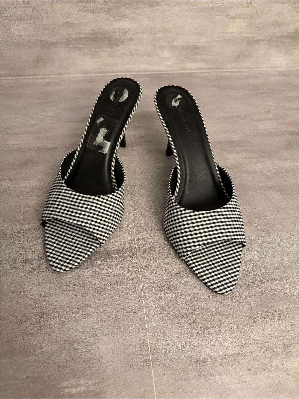 Wild Diva Black & White Gingham Pointed Toe Slip-On Mules